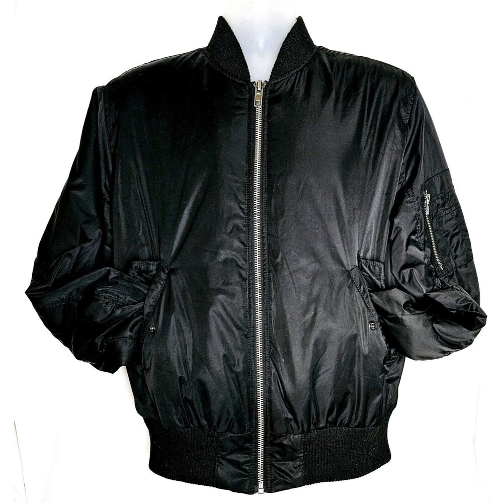 Pacsun Bomber Jacket Satin Mens Size M Full Zip Elastic Waist Lined Black VGC!